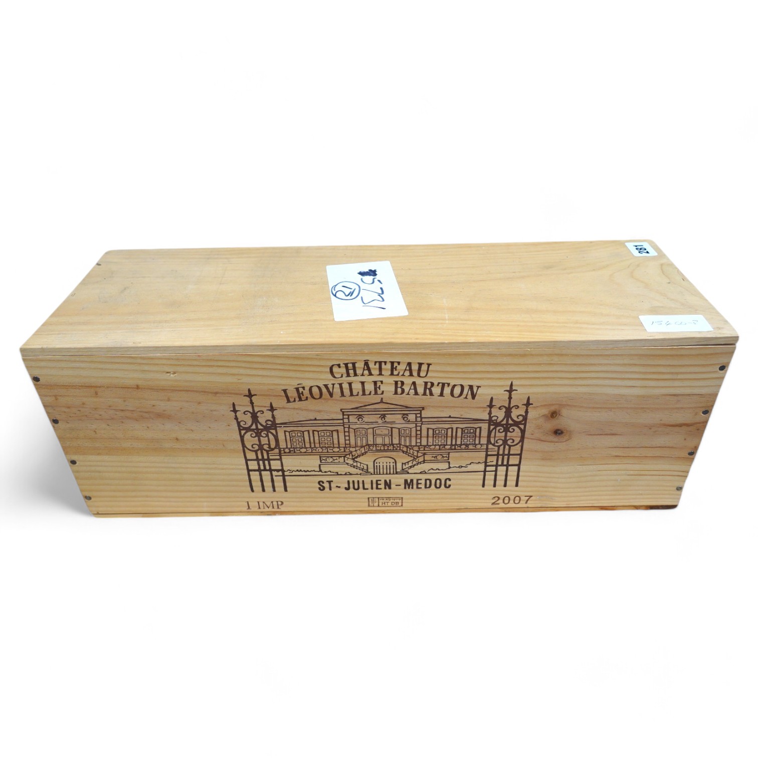 A sealed wood case containing an Imperial bottle of Chateau Leoville Barton 2007. Condition - good